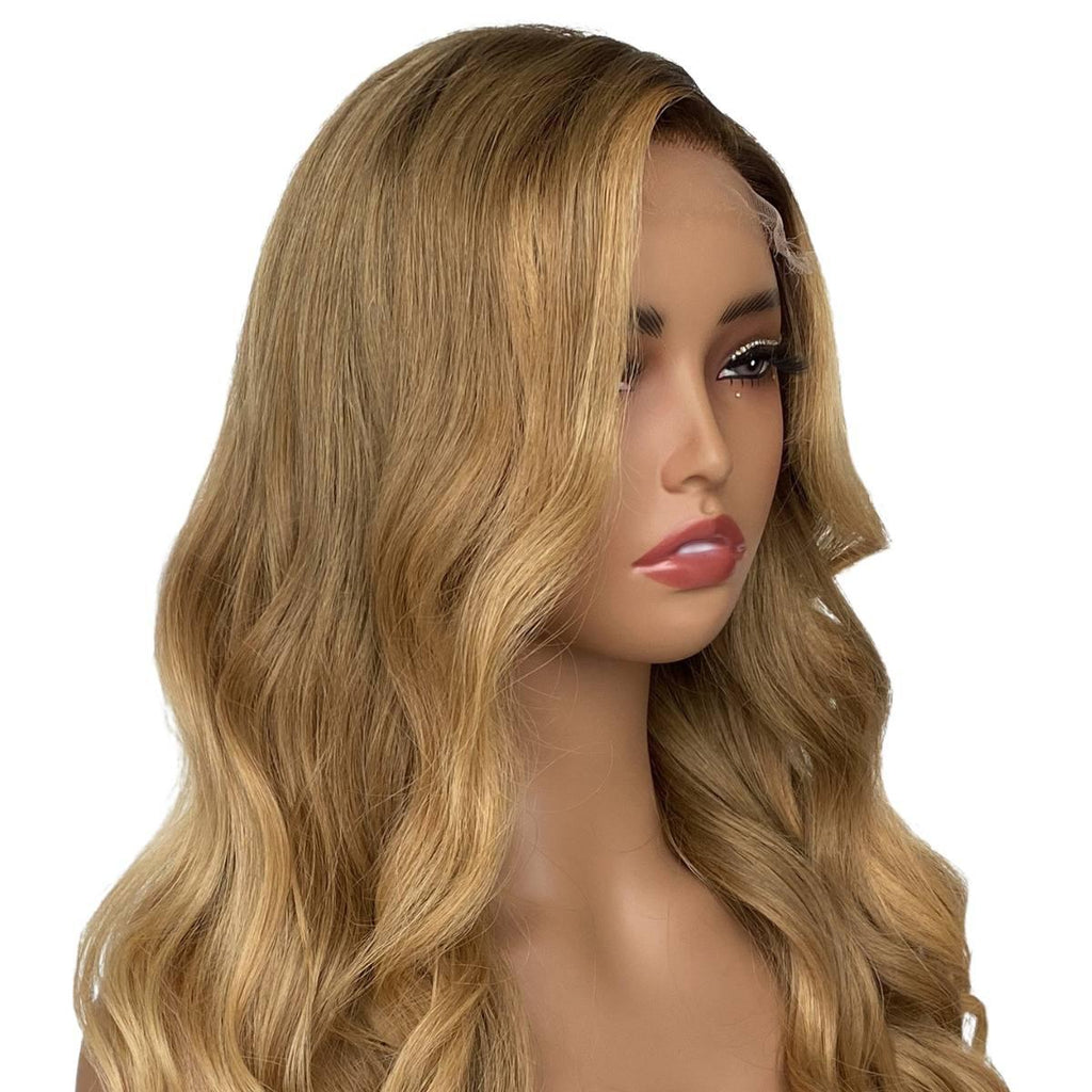 Honey Blonde Ombre Wavy 5x5 HD Lace 100% Human Hair Closure Wig